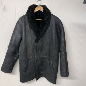 Vtg 80s Milano Genuine Shearling Leather Jacket Faded  Oversized Black Men M GUC